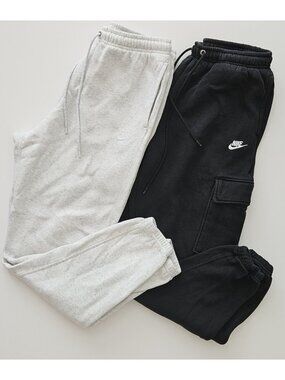 Nike Mens S Fleece Sweatpants Joggers Cargo Logo Lot Grey Black